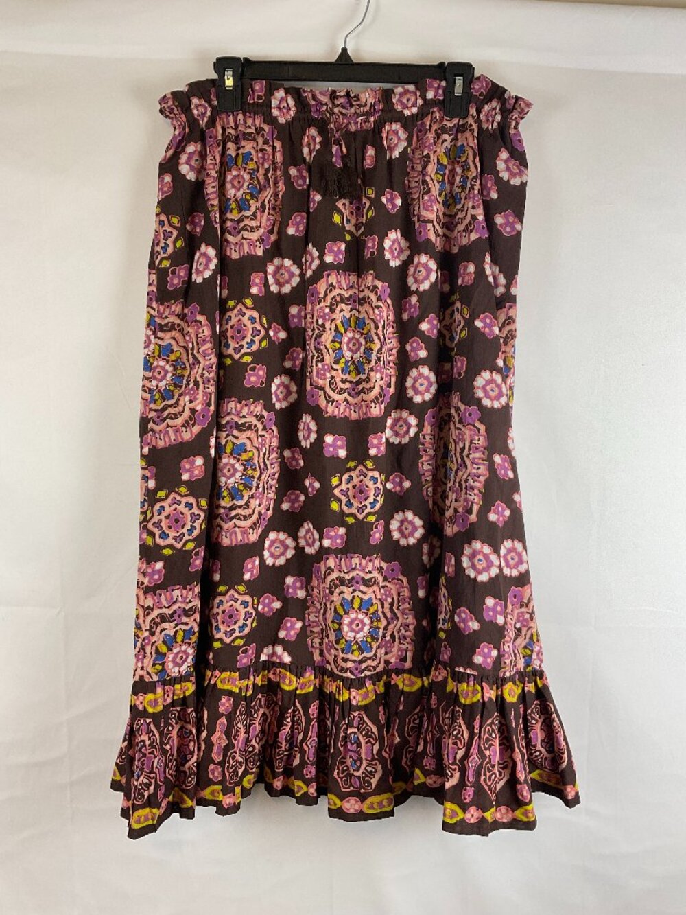 Cleobella Layered Skirt L Brown Pink Purple Medallion Print Elastic Tie Waist